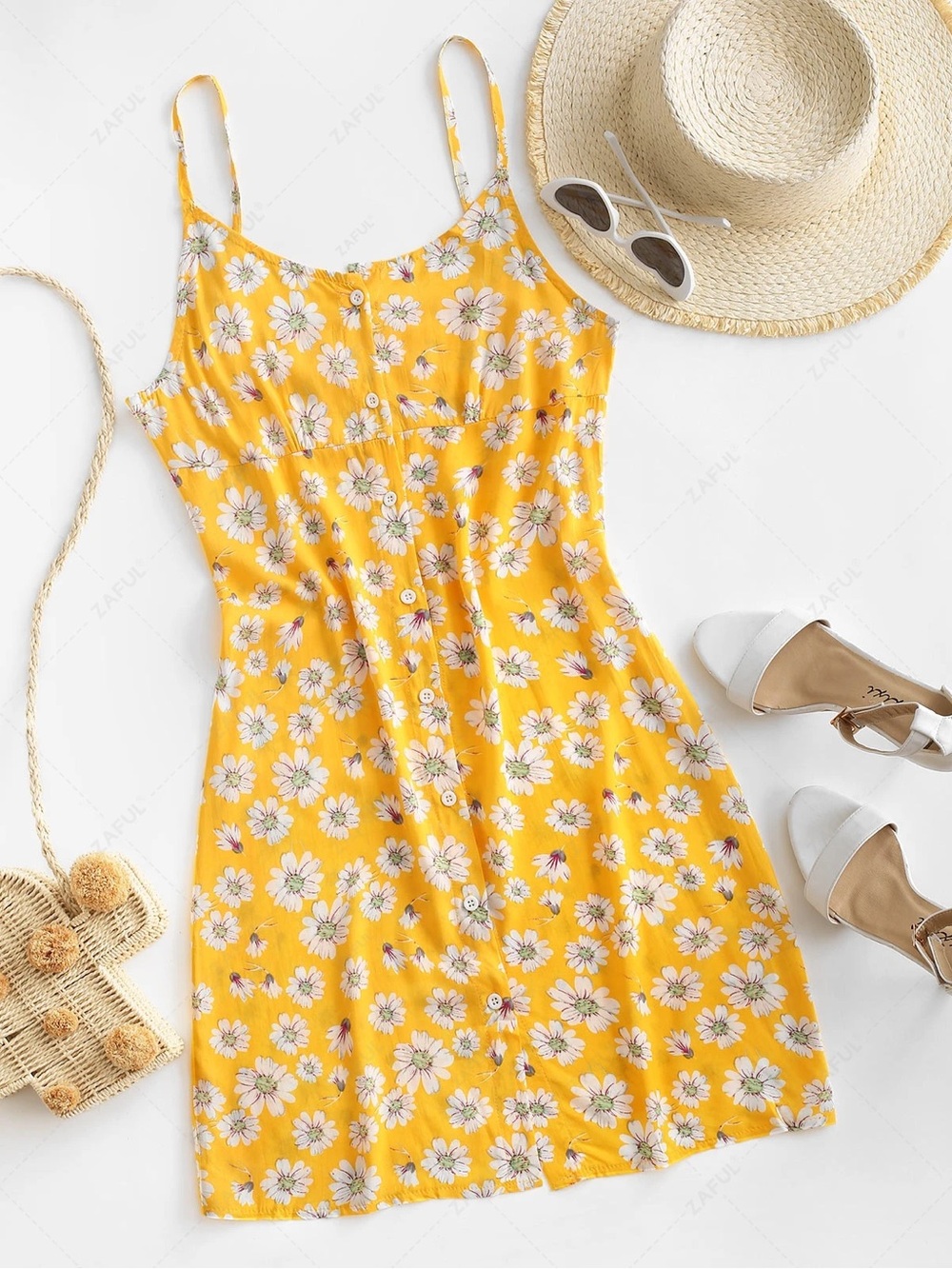 Zaful Daisy Floral Button Front Cami Sun Dress NWT Large